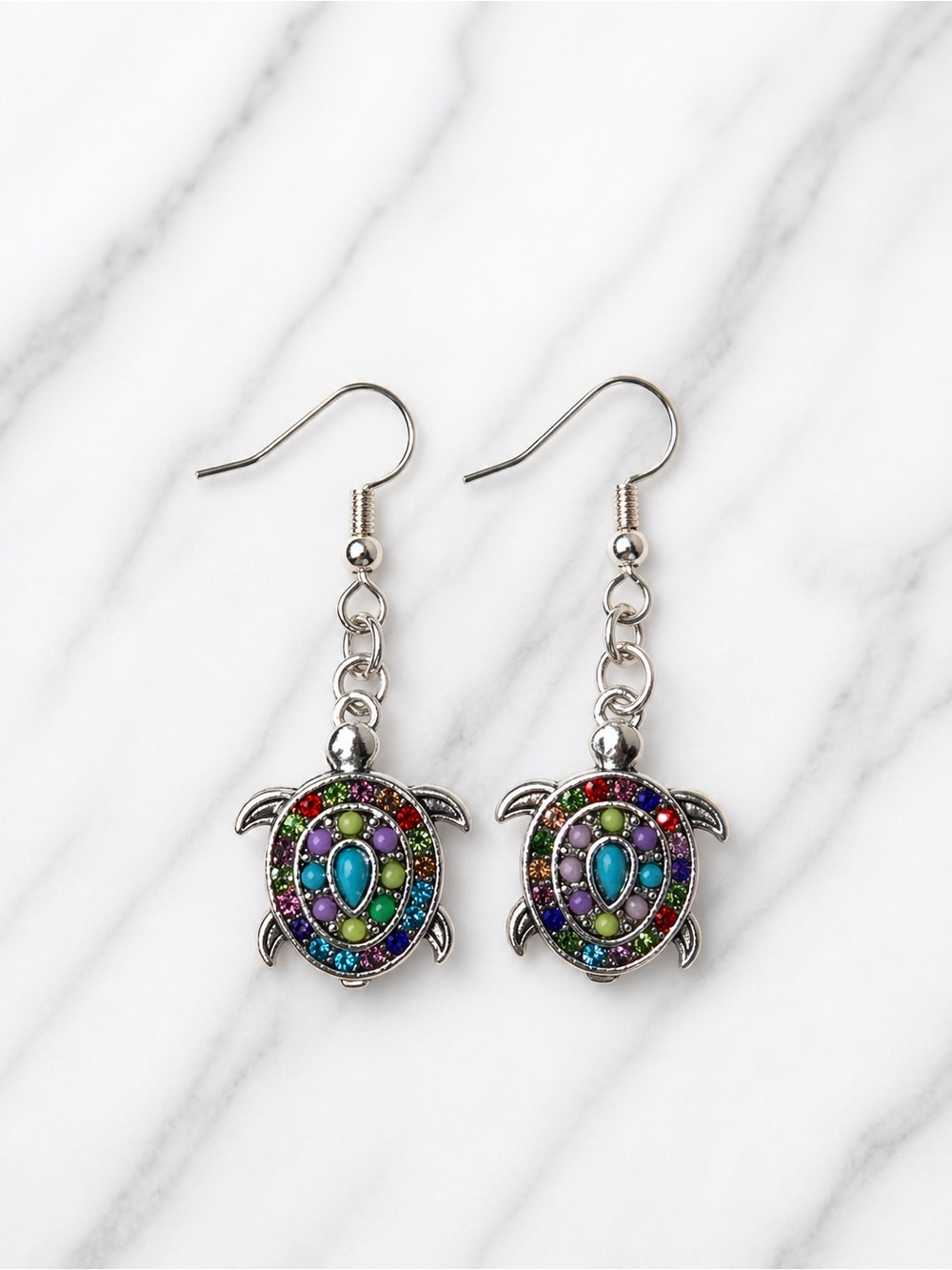 Hand Crafted Multicolor Turtle Drop Earrings